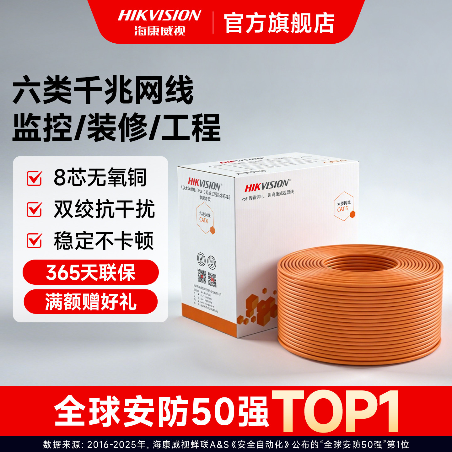海康威视6六类室内监控电脑宽带路由器网络线工程高速8芯千兆网线