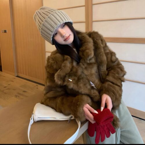 【100%兔毛】金不换100兔毛皮草外套女秋冬翻领正肩短款毛毛外套
