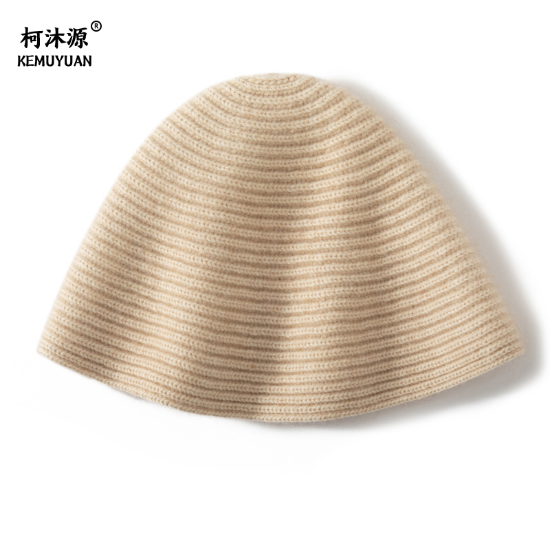 高质感~100%纯山羊绒帽子 女士手工编织加厚保暖针织渔夫帽大帽檐