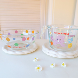 韩国进口耐热玻璃碗卡通可爱玻璃碗烘焙和面打蛋沙拉碗泡面汤碗