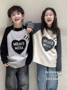 波拉bora韩国童装儿童羊毛衫2023新款男童毛衣秋冬洋气针织衫女童