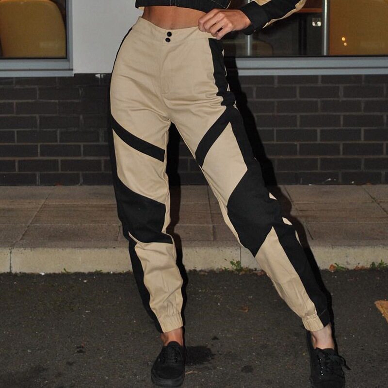 EUROPEAN AND AMERICAN 2019 HOT WOMENS CLOTHING NEW FASHION SNAP BUTTON ZIPPER COLOR-BLOCKED SLACKS WOMENS SWEATPANTS