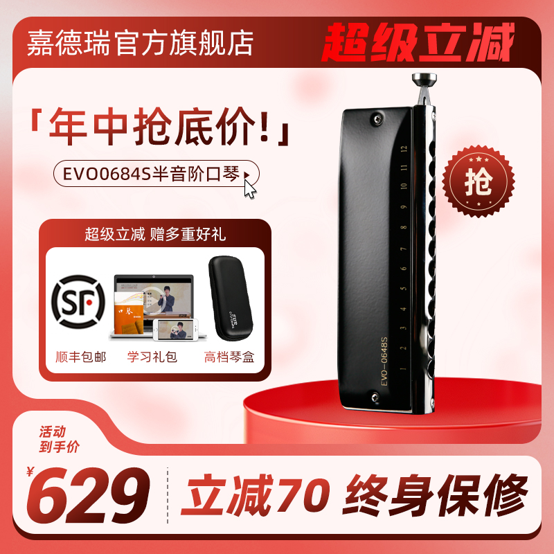 嘉德瑞0648S12孔专业半音阶口琴