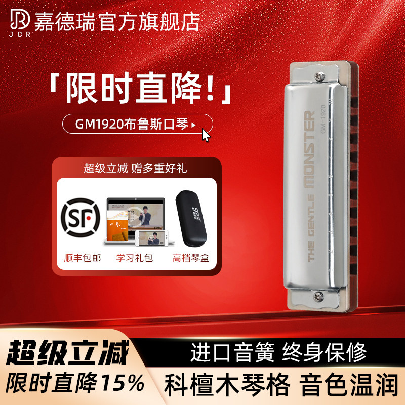 JDR嘉德瑞布鲁斯口琴十孔蓝调GM-1920专业演奏级旗舰店paddy音阶