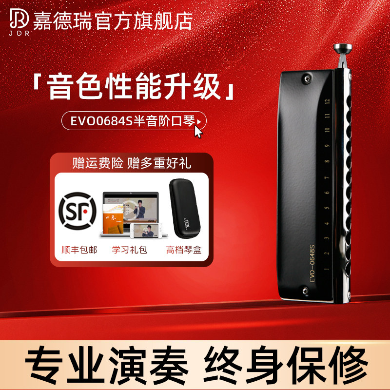 JDR嘉德瑞半音阶口琴十二12孔C调EVO-0648s初学者专业演奏级