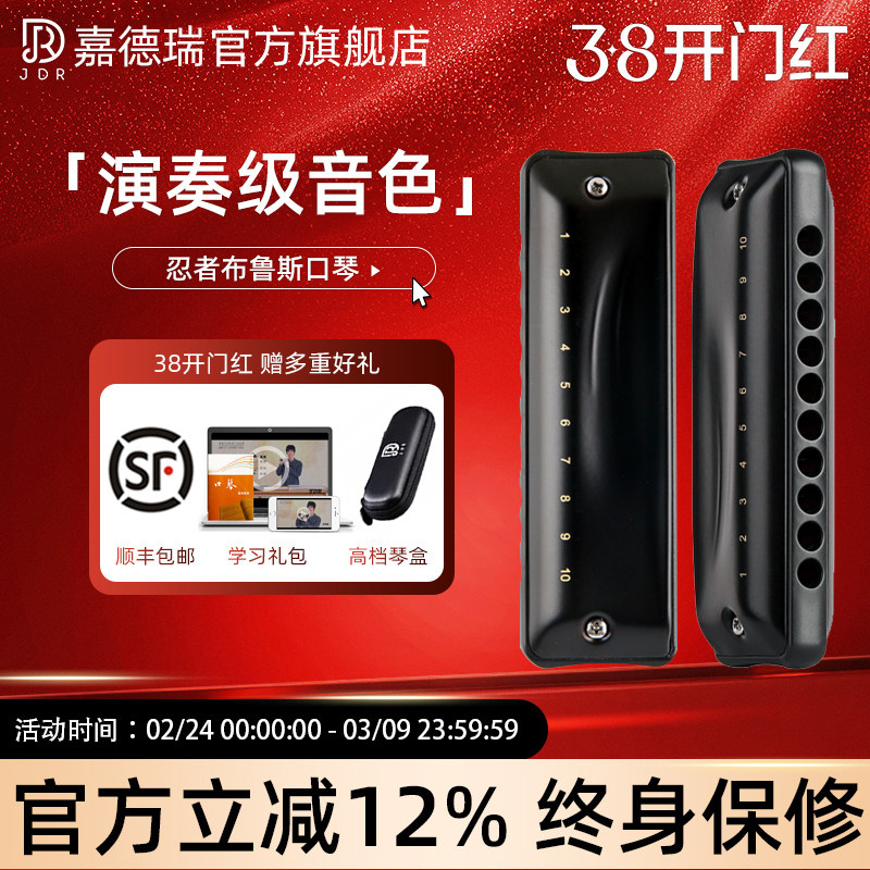 JDR嘉德瑞布鲁斯蓝调十孔口琴10孔C调忍者初学者入门专业paddy