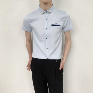 714-9215P30控49/2025夏季理发店KTV酒吧短袖衬衫工作服白衬衣图片