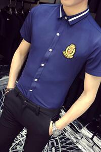 9820/店主风2025夏季男装修身短袖衬衫学生青少年衬衣 S-5XL P40图片