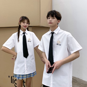 714-C661P40/2025夏情侣港风学院学生装短袖衬衫宽松工作服衬衫图片