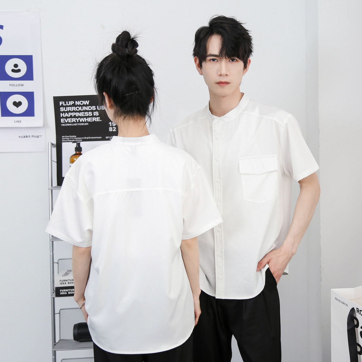 714-C3044P38控59/2025新款夏季短袖衬衫餐厅发型师烧烤店工作服,男装T恤,星座714(原C313)
