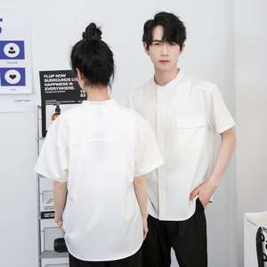 714-C3044P38控59/2025新款夏季短袖衬衫餐厅发型师烧烤店工作服图片