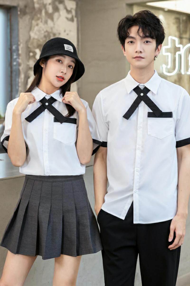714-C668P40/2025夏情侣装中性短袖衬衫黑白工作服衬衣（不褪色,男装T恤,星座714(原C313)