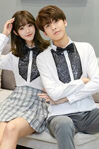 714-D605P45/2025情侣发型师ktv酒吧餐厅礼服衬衫工作衬衣S-5XL图片