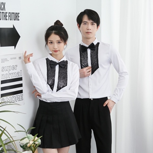 714-D605P45控65/2026春韩版修身工作服衬衫亮片发型师夜场制服