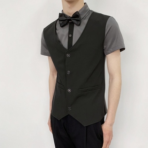 714-H6005P55控69/夏季发型师ktv酒吧衬衫修身假两件团体工作服图片