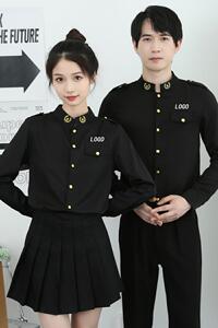 714-D610P45控65/2025春修身工作服衬衫绣花空少制服酒吧发型师图片