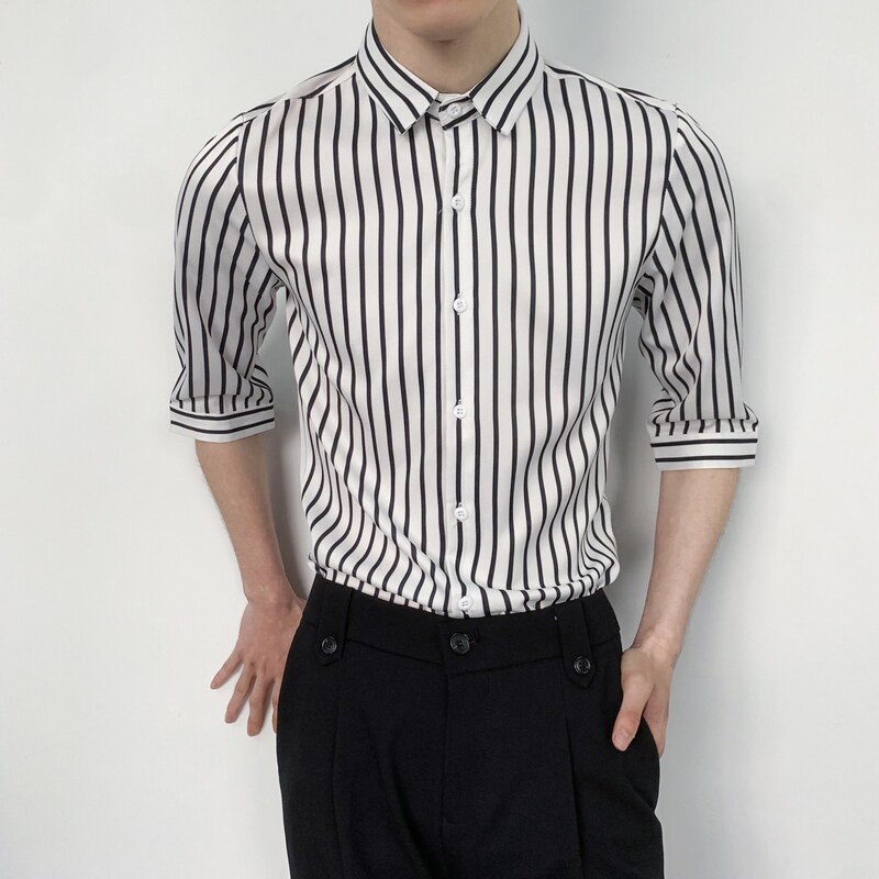 714-5002P50控69/2025夏季五分袖理发店餐厅条纹KTV酒吧工作服,男装T恤,星座714(原C313)