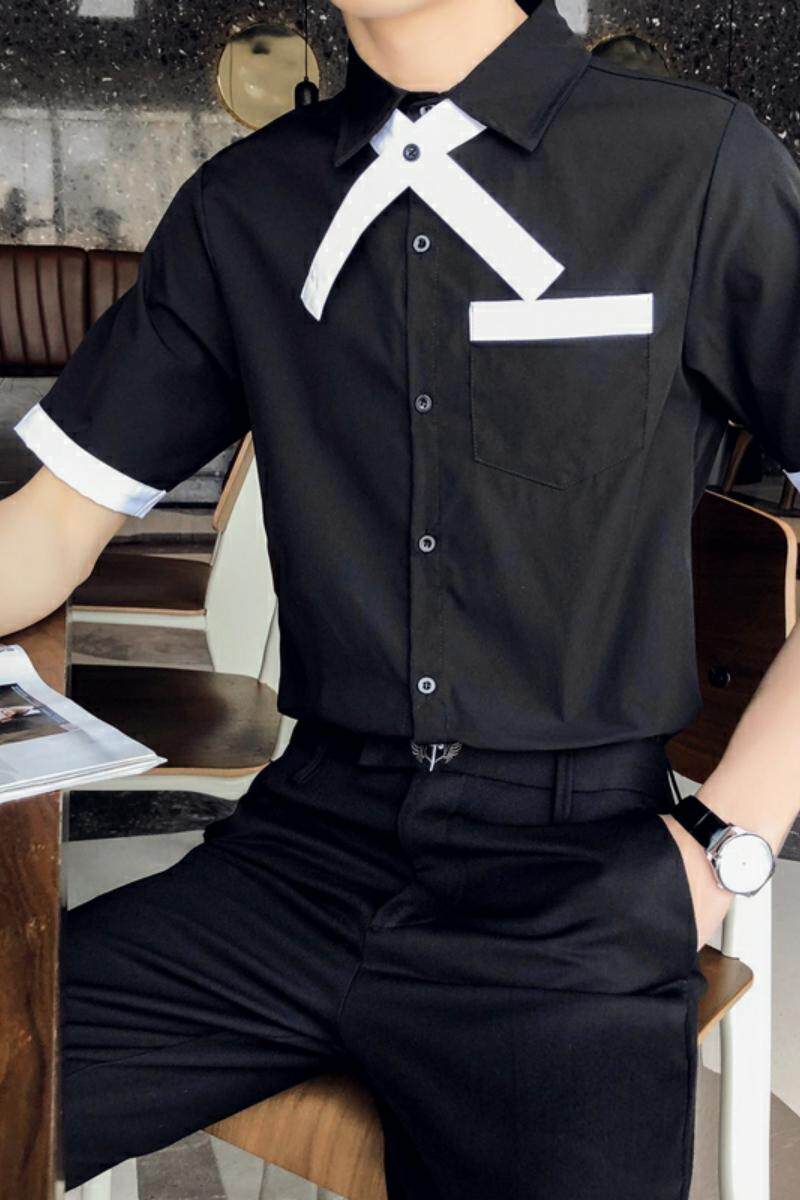 714-C668P40/店主风2025夏季男士短袖衬衫ktv酒吧制服衬衣黑白,男装T恤,星座714(原C313)