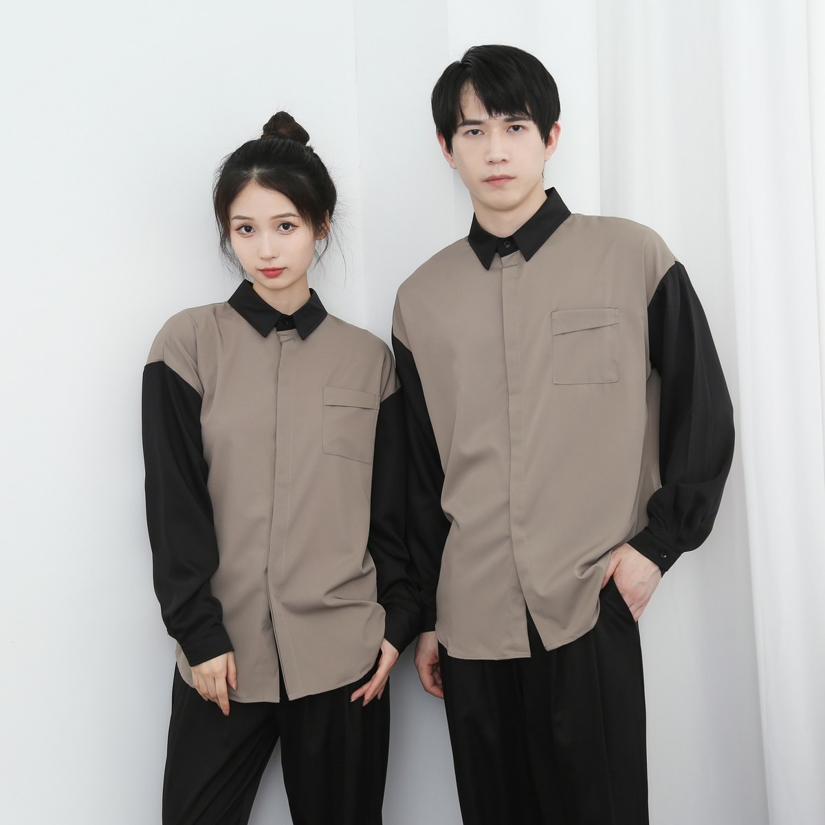 714-D3034P45控65/2025春季新宽松衬衫拼色发型师餐厅工作服衬衣,男装衬衫,星座714(原C313)