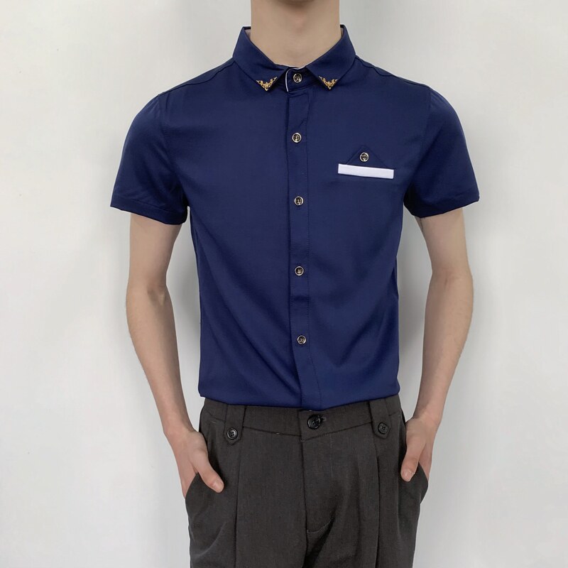 714-9215P30控49/2025夏季理发店KTV酒吧短袖衬衫工作服白衬衣,男装T恤,星座714(原C313)
