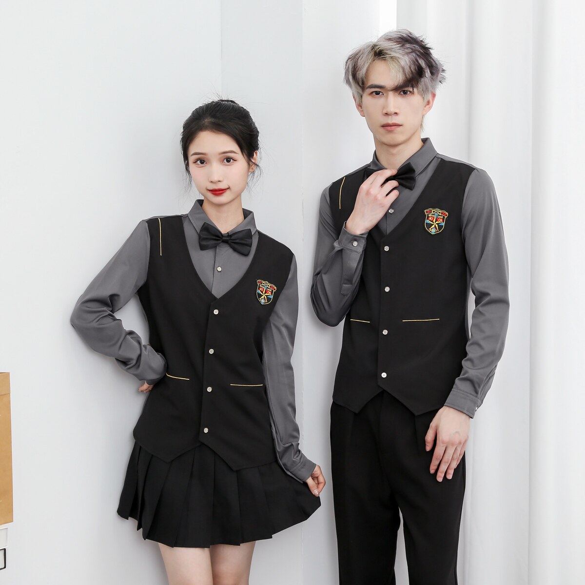 714-H667P55控69/2025春季修身假两件工作衬衫ktv酒吧理发店制服图片