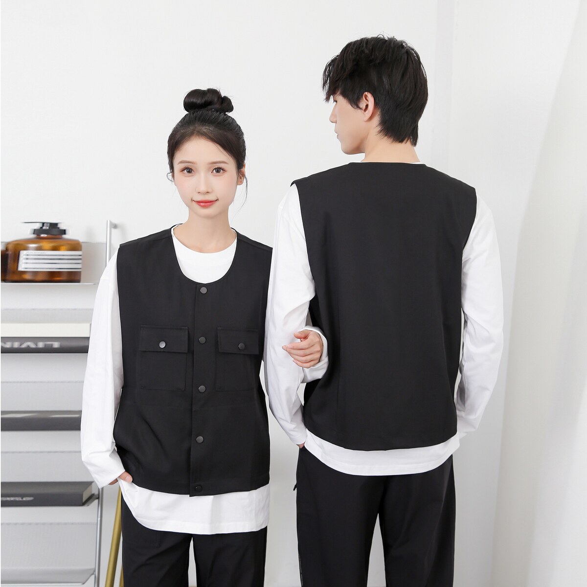 714-M3090P48控69/2025秋短款马甲无袖外套理发店制服餐厅工作服,男装背心/马甲,星座714(原C313)