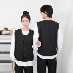714-M3090P48控69/2025秋短款马甲无袖外套理发店制服餐厅工作服图片