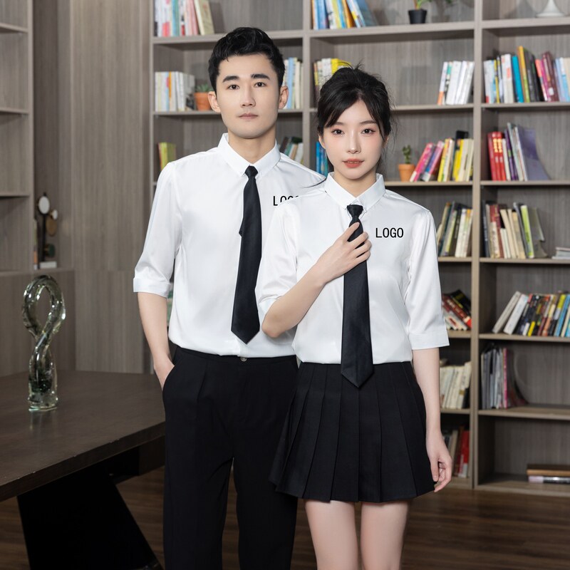 714-C3018P33送黑领带/2025夏五分中袖衬衫工作服衬衣ktv酒店纯图片