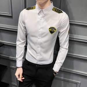 714-D516P45/英伦灰墙2025春季男衬衫空少发型师工作服衬衣S-5XL图片