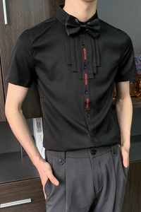 714-C631P40控59/2025夏短袖衬衫修身工作服迎宾礼服伴郎少爷装图片