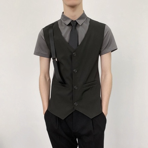 714-H6004P55控69/发型师ktv酒吧衬衫修身假两件工作制服假背带,男装衬衫,星座714(原C313)