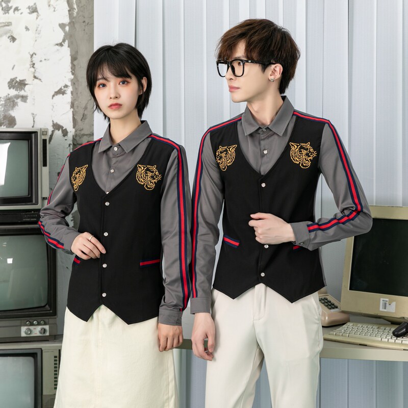 714-H654P55/2025情侣装工作服衬衫假两件马甲衬衣酒吧餐厅S-5XL,男装衬衫,星座714(原C313)