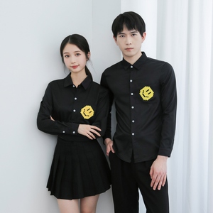 714-TD06P35/2025春季韩版男女清爽工作服衬衫发型师奶茶店制服,冬天穿大衣搭配发型图片