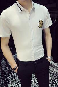9820/店主风2025发型师ktv酒吧餐厅夜店工作服短袖衬衫 S-5XL P40图片