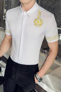 714-C681P40/英伦酒店2025夏季韩版男士刺绣工作服衬衫衬衣S-5XL图片