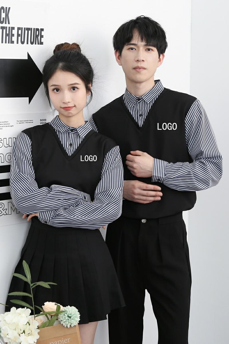 714-H3049P55控79/2025新男女条纹拼接餐厅酒吧理发店工作服衬衫,男装衬衫,星座714(原C313)
