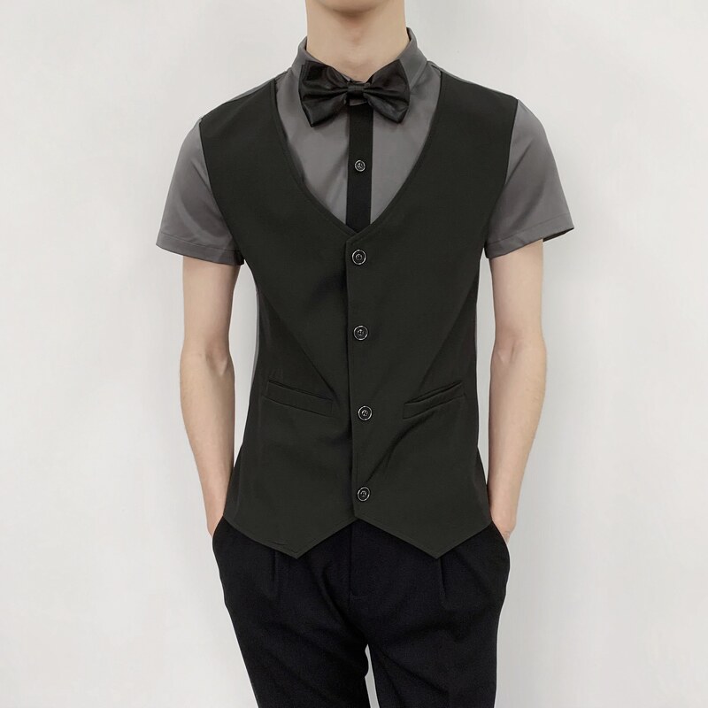 714-H6005P55控69/夏季发型师ktv酒吧衬衫修身撞色假两件工作服,男装衬衫,星座714(原C313)