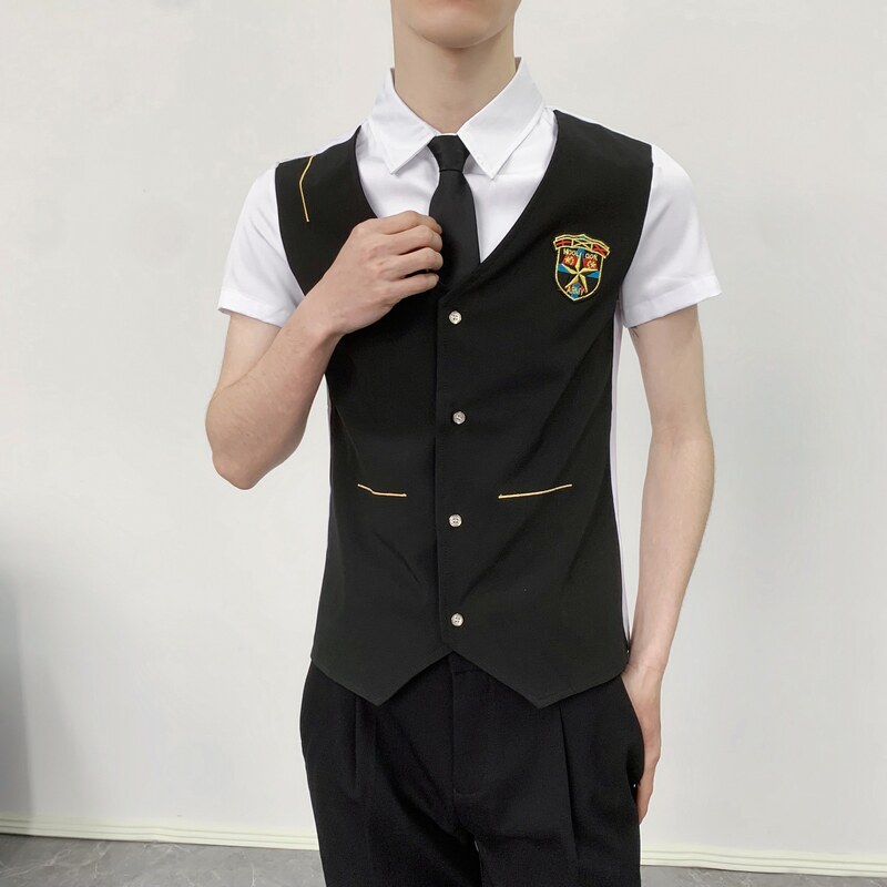 714-H669P55控69/夏季发型师ktv酒吧衬衫假两件空少徽章工作服图片