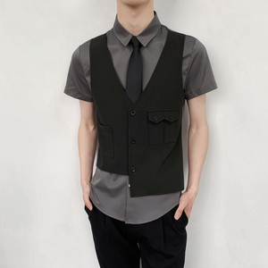 714-H6003P55控69/2025夏发型师ktv酒吧衬衫修身假两件工作制服图片