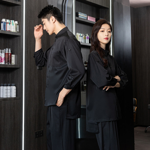 714-F636P50控69/2025秋男女日系宽松发型师工作服衬衫logo定制