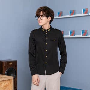 714-D610P45/2025情侣装男女立领衬衫大红色衬衣工作服酒吧S-5XL图片