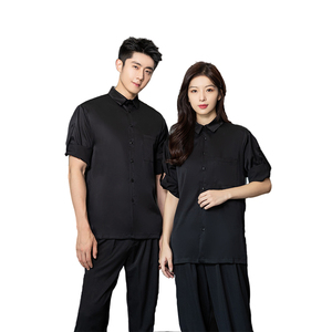 714-F636P50控69/2025秋男女日系宽松发型师工作服衬衫logo定制图片