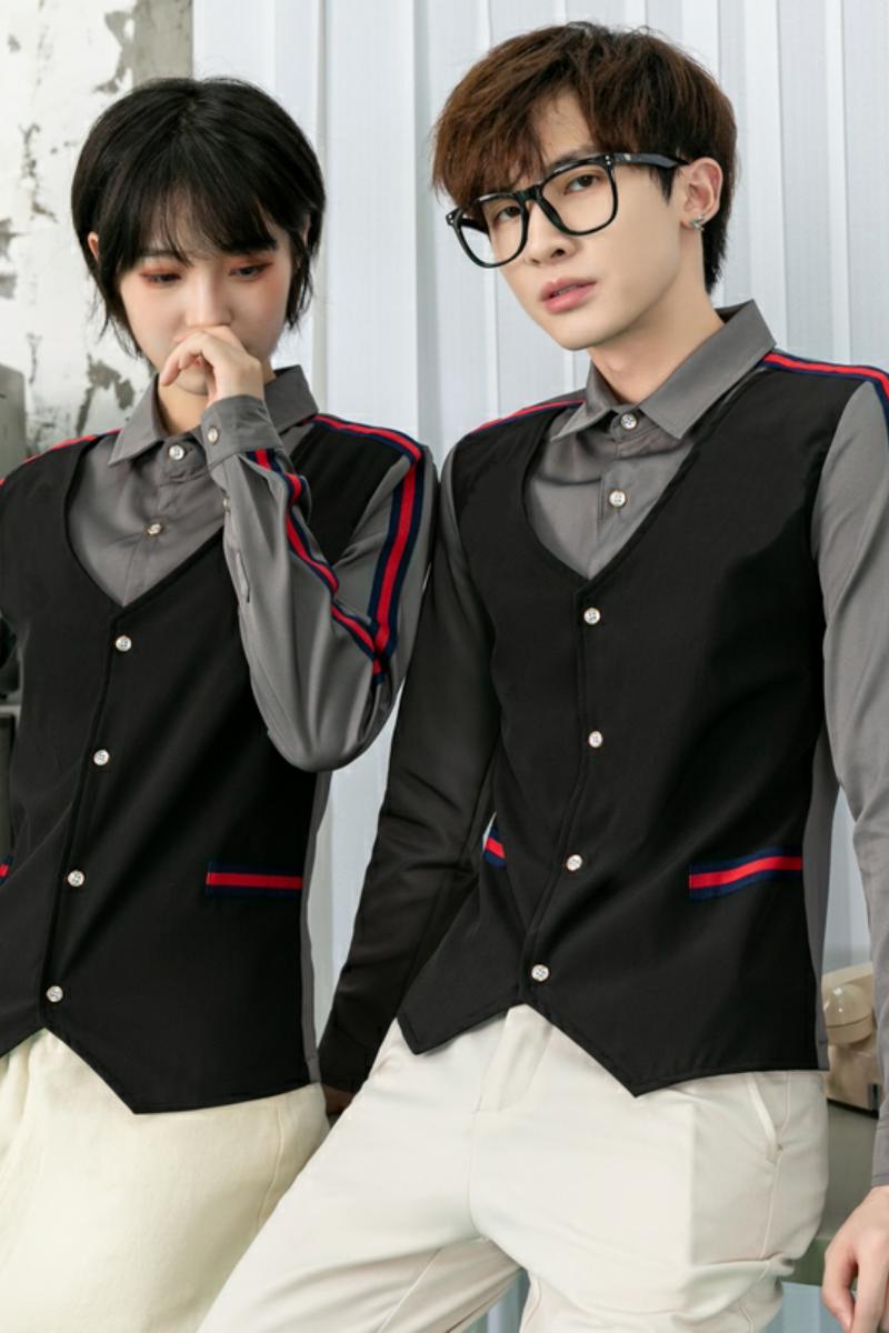 714-H677P55/2025情侣男女酒吧ktv发型师假两件工作服衬衫S-5XL,男装衬衫,星座714(原C313)