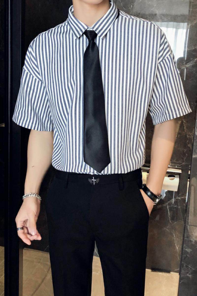 714-D645P45/店主风2025夏条男士短袖衬衫宽松工作服衬衣条纹,男装T恤,星座714(原C313)