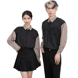 714-D3034P45控65/2025春季新款撞色男女同款奶茶餐厅工作服衬衫，男装衬衫，星座714(原C313)