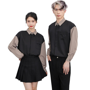 714-D3034P45控65/2025春季新款撞色男女同款奶茶餐厅工作服衬衫图片