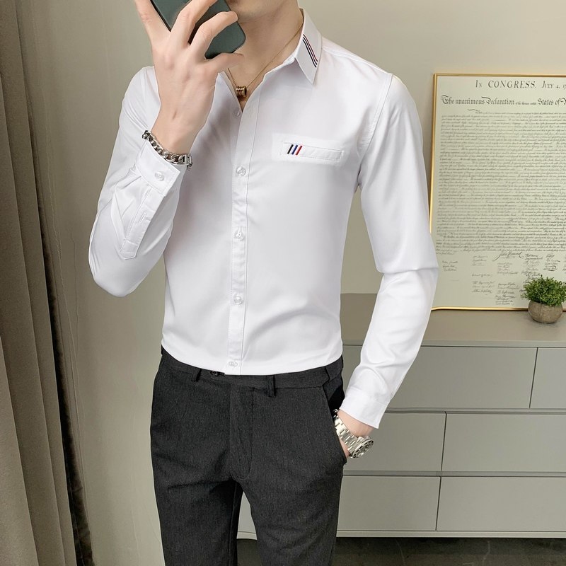 714--D05P45/英伦店主风2025春季男士长袖衬衫修身工作衬衣S-5XL，男装衬衫，星座714(原C313)