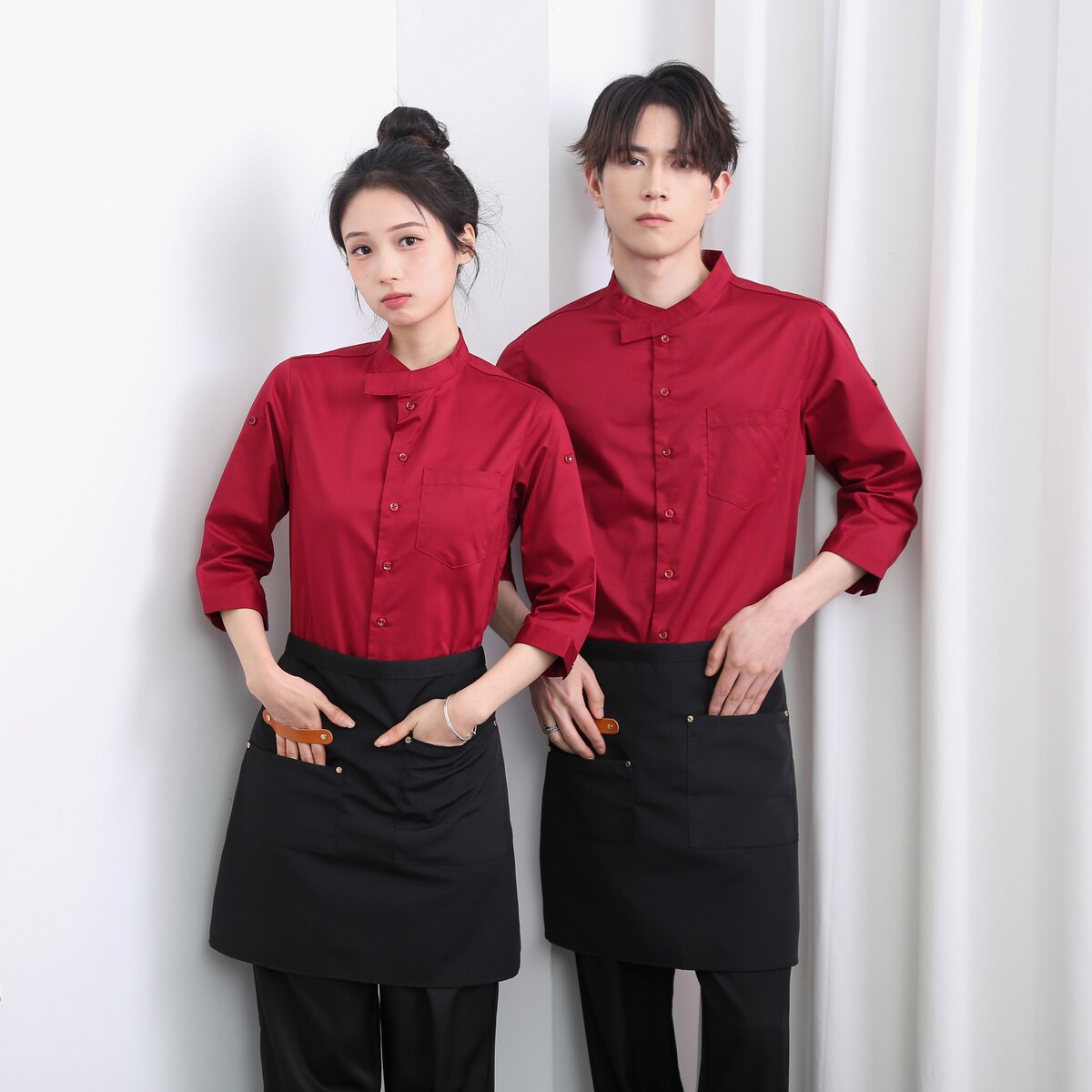 714-F3076P50控79/2025夏男女工作服衬衫立领餐厅工作服可卷袖子,男装衬衫,星座714(原C313)
