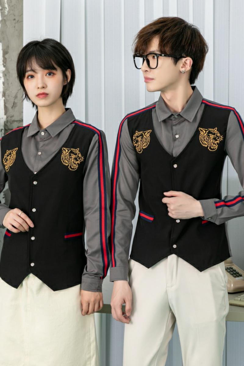 714-H654P55/2025情侣男女酒吧ktv发型师工作服衬衫假两件S-5XL,男装衬衫,星座714(原C313)