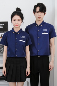 714-Y215P30控49/2025新款夏季工作服衬衫修身短袖餐厅ktv奶茶店图片